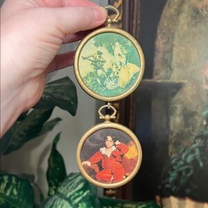 Vintage Hollywood Regency Style Miniature Gold Framed Wall Art Hanging Chain